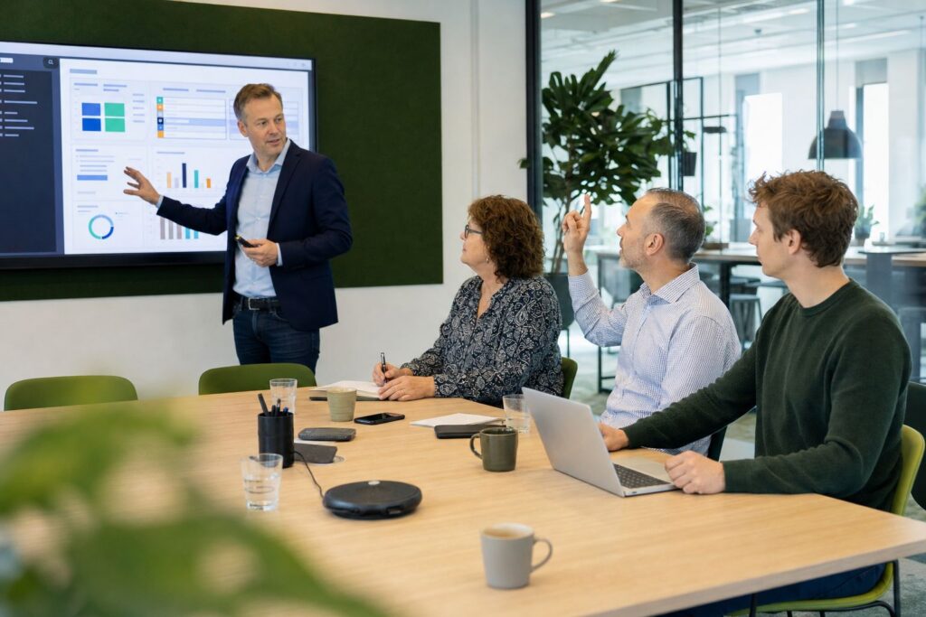5 vragen die je moet stellen vóór je een ERP-leverancier kiest 2 Selectieteam kijkt kritisch naar de demo van een ERP-leverancier